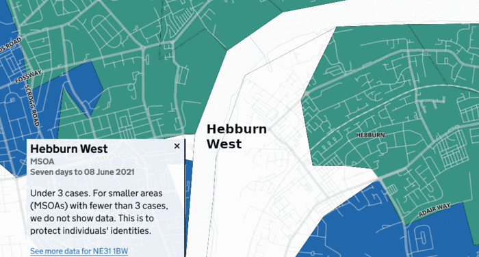 Hebburn West in South Tyneside now has 1555 cases per 100,000 people