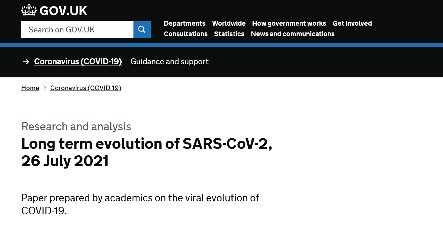 UK SAGE – Long Term Evolution of Sars-CoV-2 26th July 2021