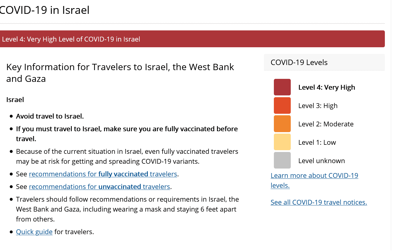 Israel added to US CDC highest Covid-19 risk list