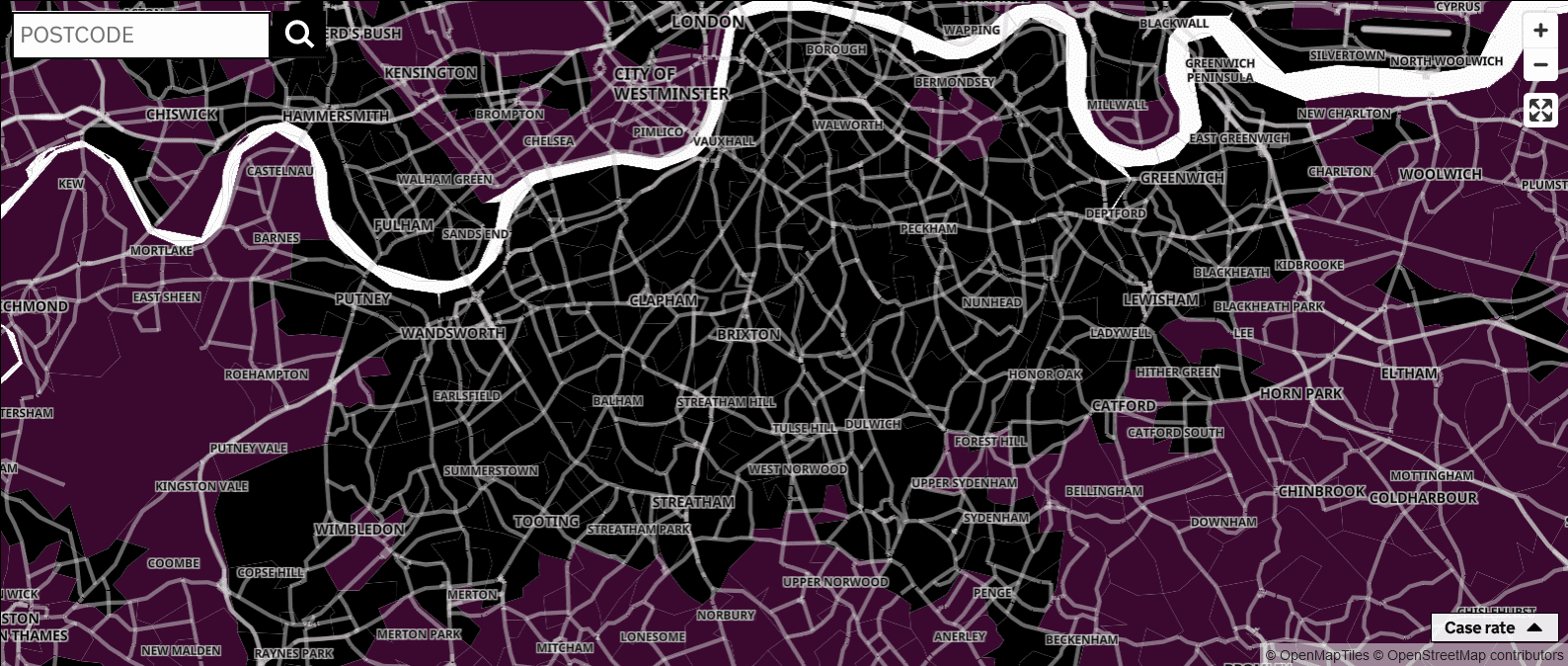 Central London is ablaze with Covid, with most areas having more than 1,699 cases per 100,000 people